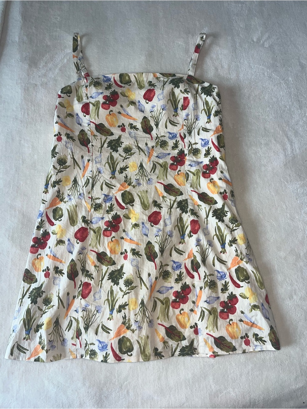 Abercrombie & Fitch Off White Mini Dress Built In Shorts Floral & Veggie Print M